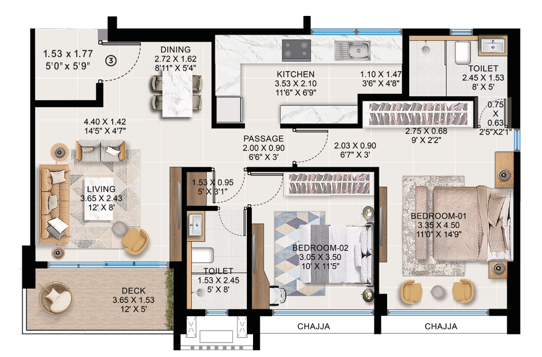 2 BHK Floor Plan